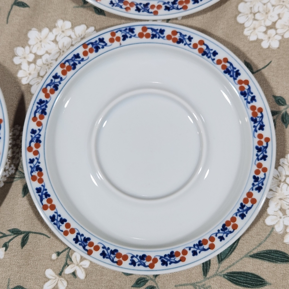 Dansk Bistro Kronborg Red Berries & Leaves Trim Saucers Vintage Dansk NR Japan - Picture 7 of 14